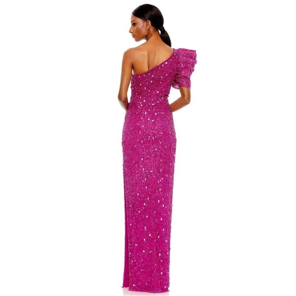MacDuggal 10912 Elegant One-Shoulder Pink Dress - Picture 3 of 9